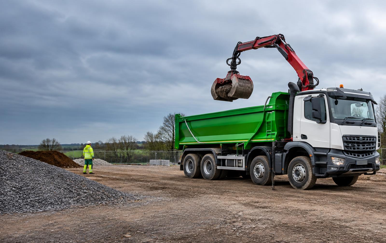 Professional grab lorry at a construction site